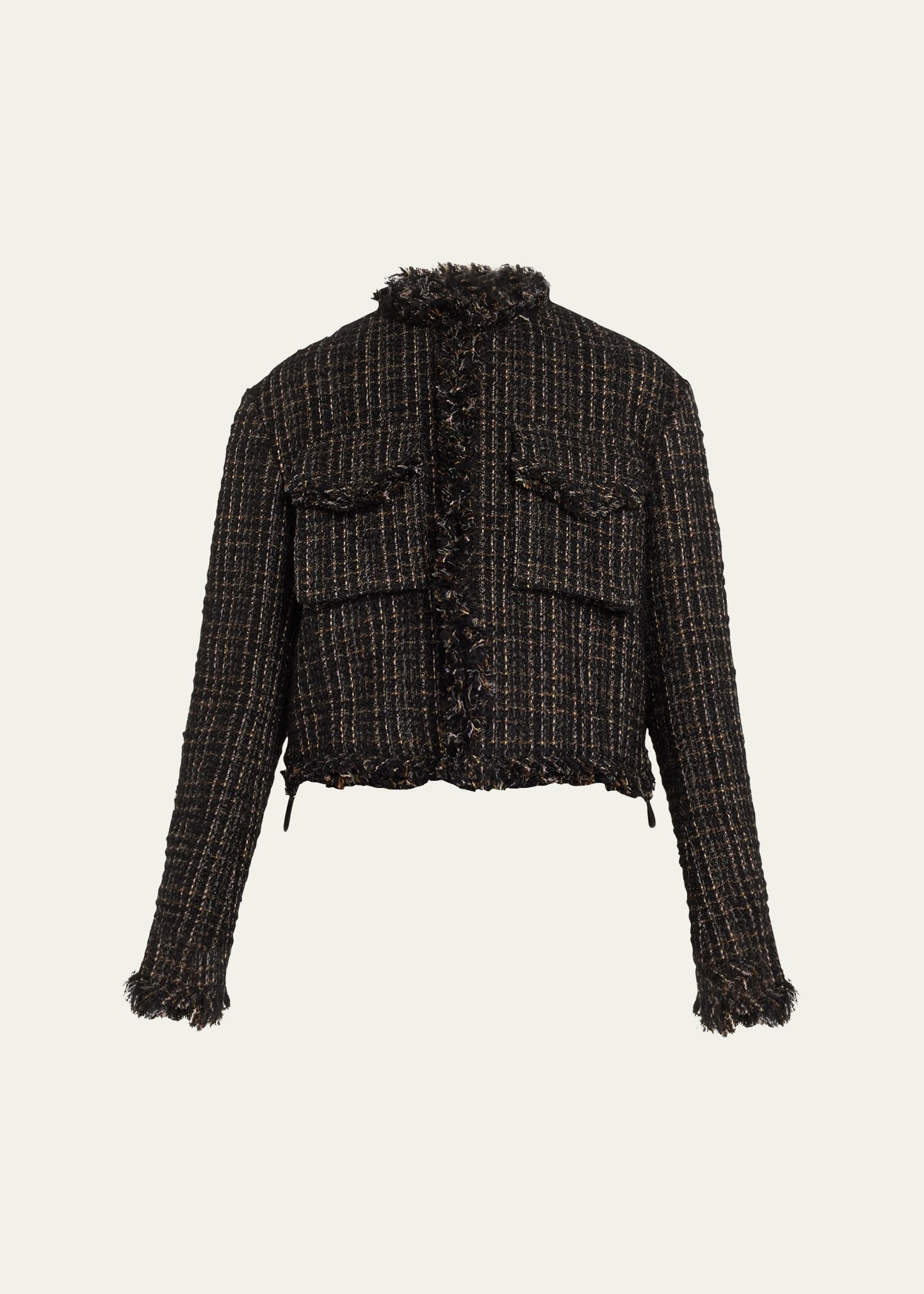 Tweed Boxy Puffer Back Cropped Jacket - 1