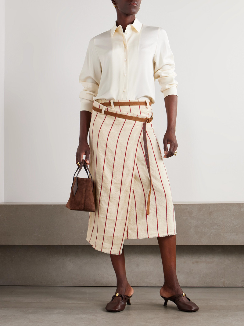 BETTTER Pareo Belted Striped Linen Midi Wrap Skirt outlook
