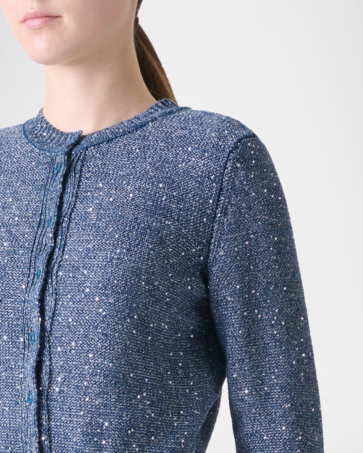 Knit Sequin Button-Front Cardigan - 5