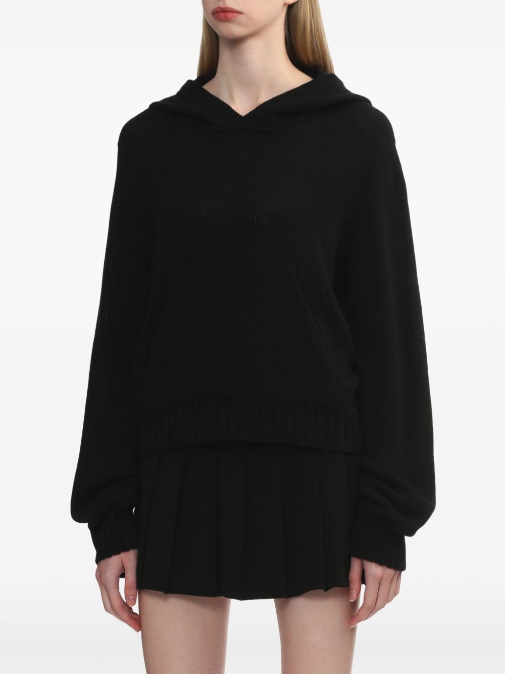 curved logo knitted hoodie - 3