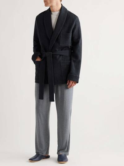 Ermenegildo Zegna Logo-Embroidered Herringbone Cotton and Wool-Blend Robe outlook