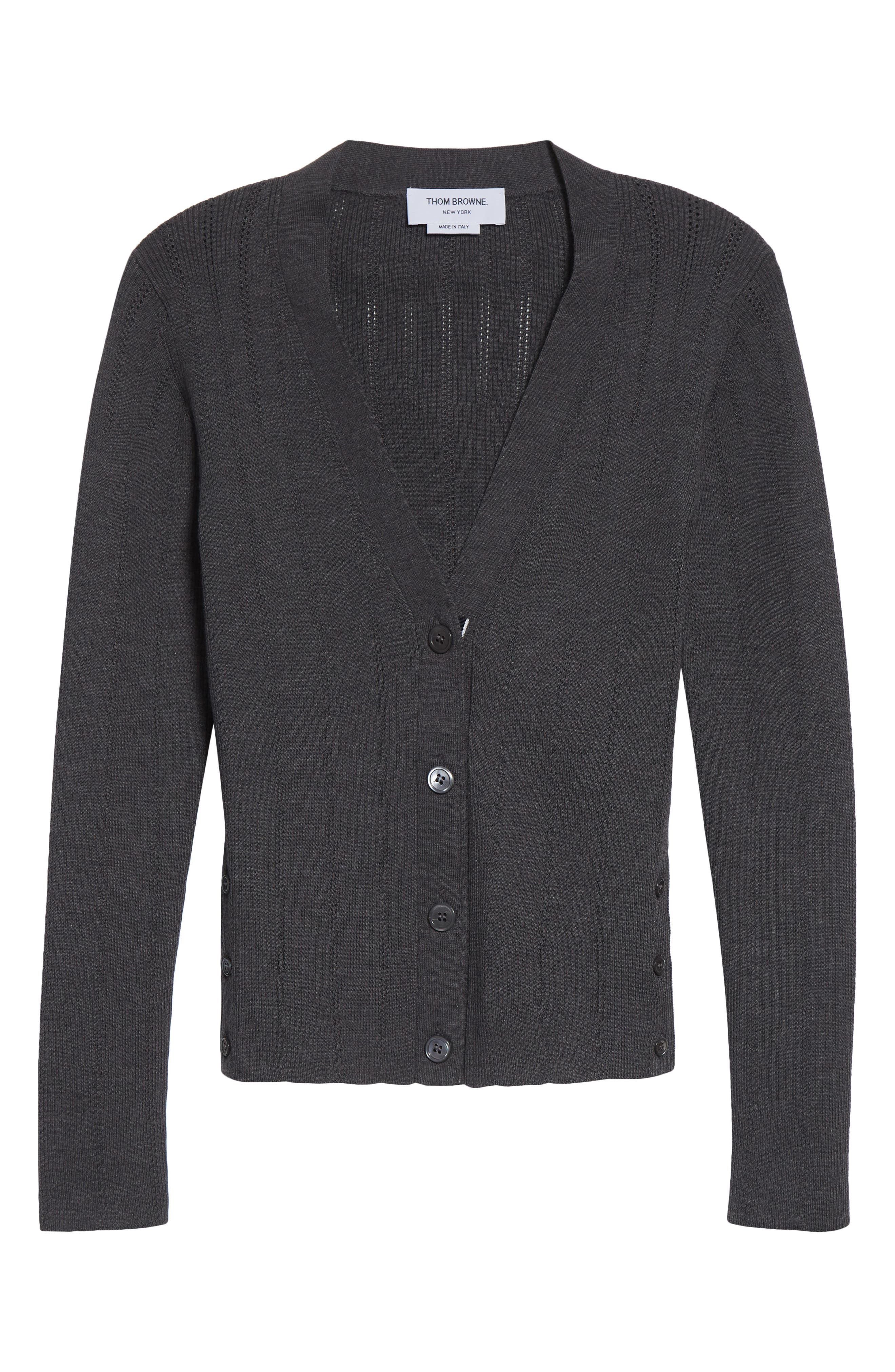 Thom Browne Pointelle Stitch Wool & Silk Cardigan in Medium Grey at Nordstrom - 6