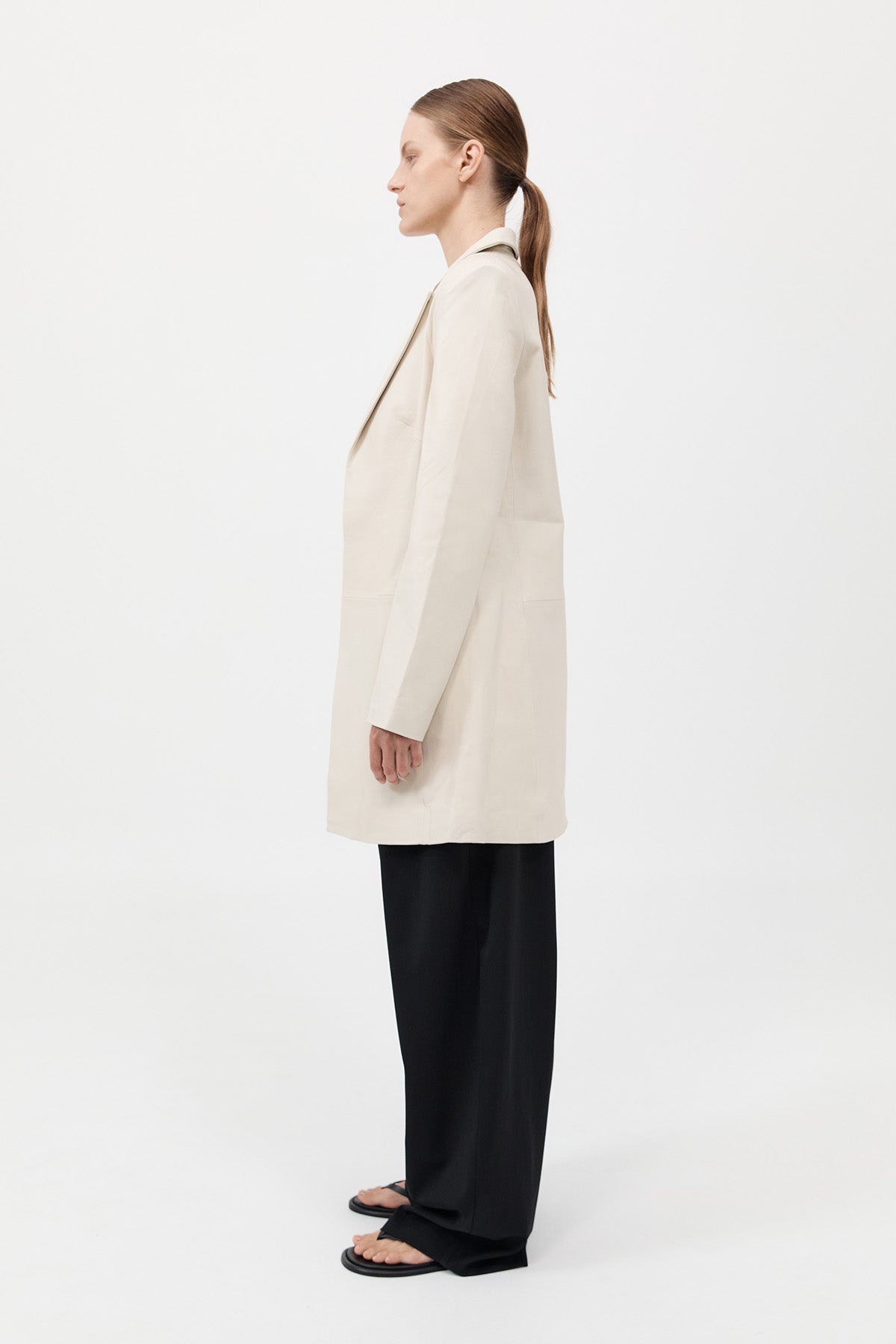 Leather Longline Jacket - Tofu - 5