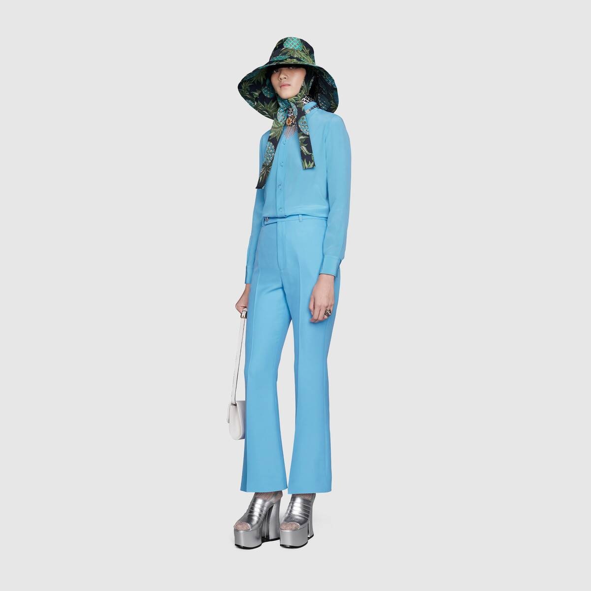 Wool silk cropped flare pant - 2