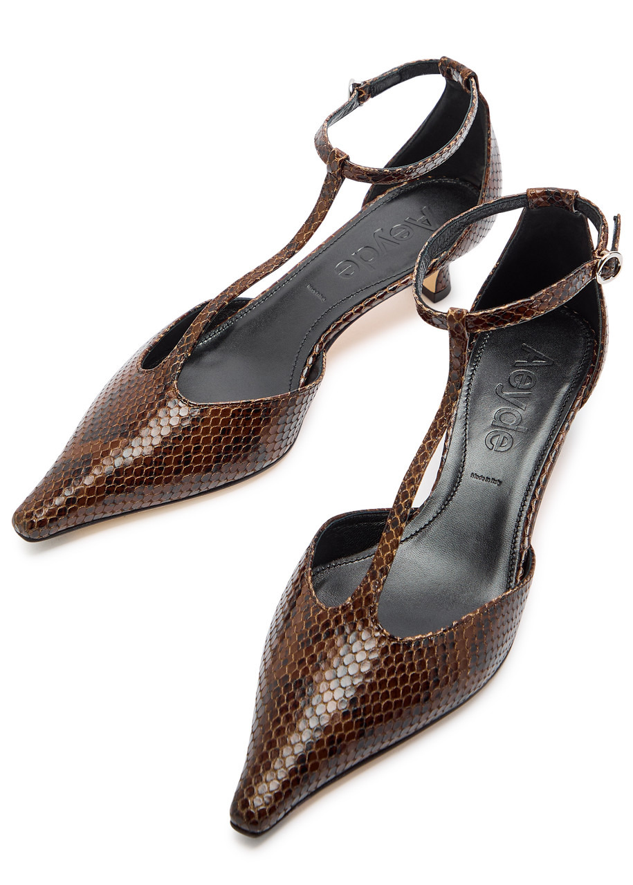 Aeyde Liz 35 Python-effect Leather Pumps - 3