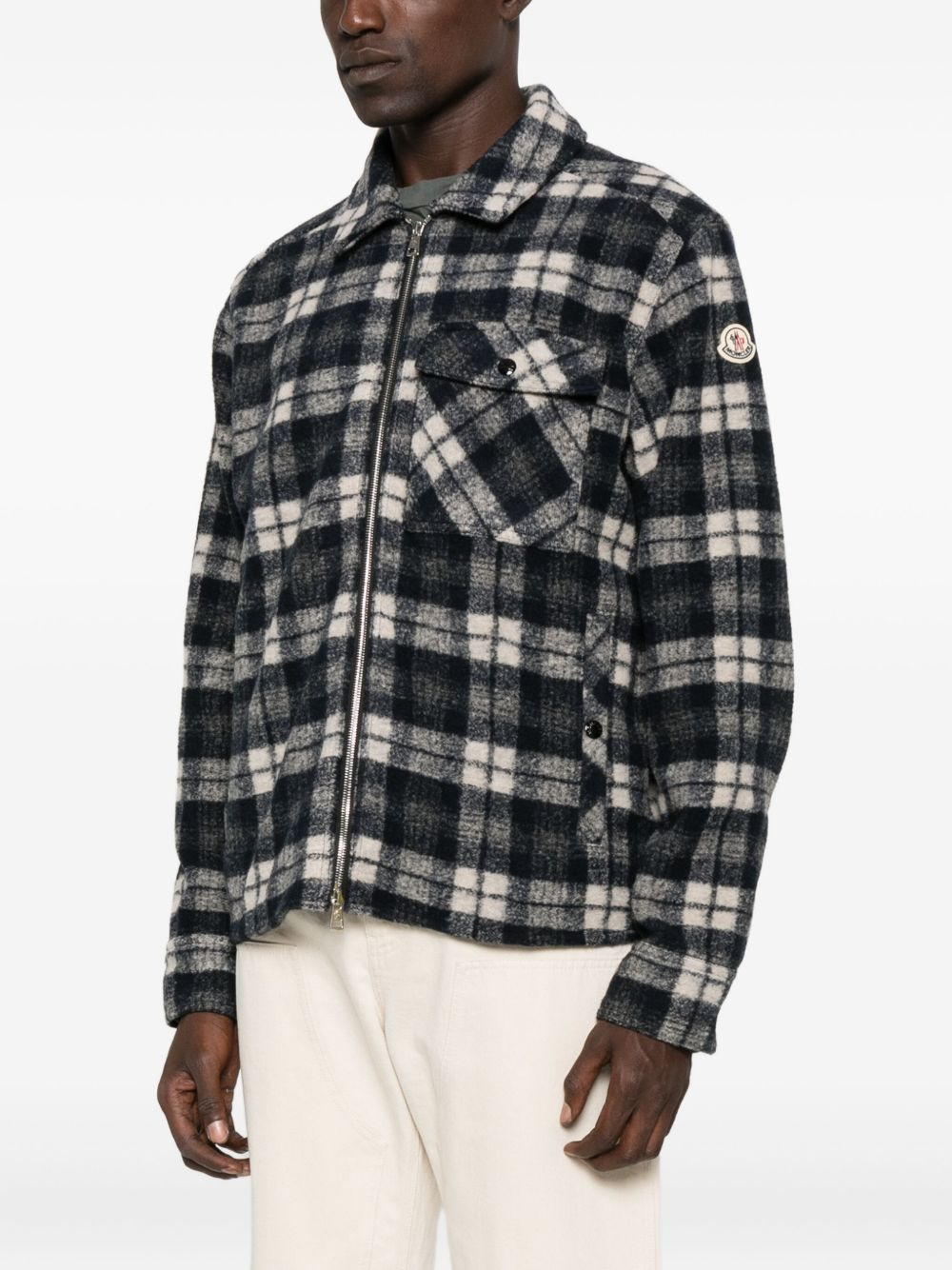 checked zip-up jacket - 3