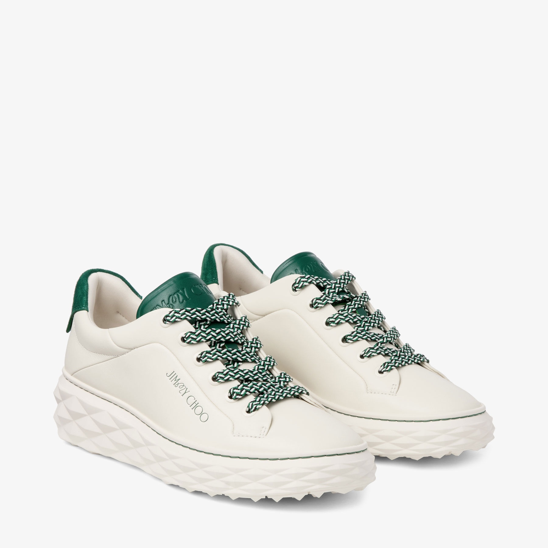 Jimmy Choo / Malbon 2.0 Diamond F 
Women's Latte Leather and Malbon Green Trainers with Detachable K - 8