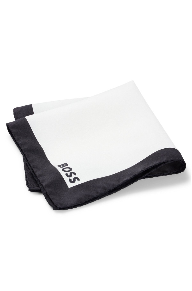 SILK POCKET SQUARE WITH BORDER AND LOGO 3