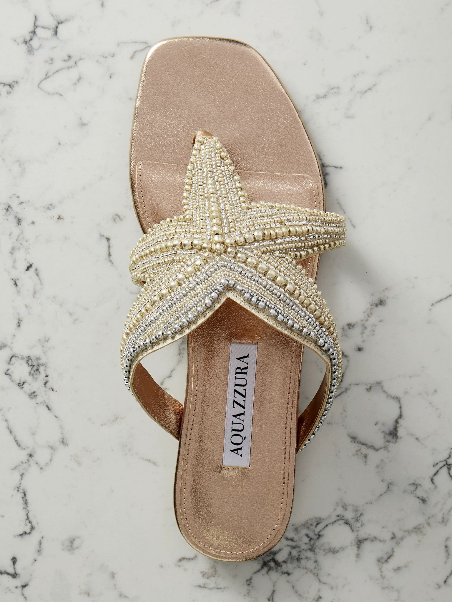 Reef Star bead-embellished metallic leather sandals Neutral - 5