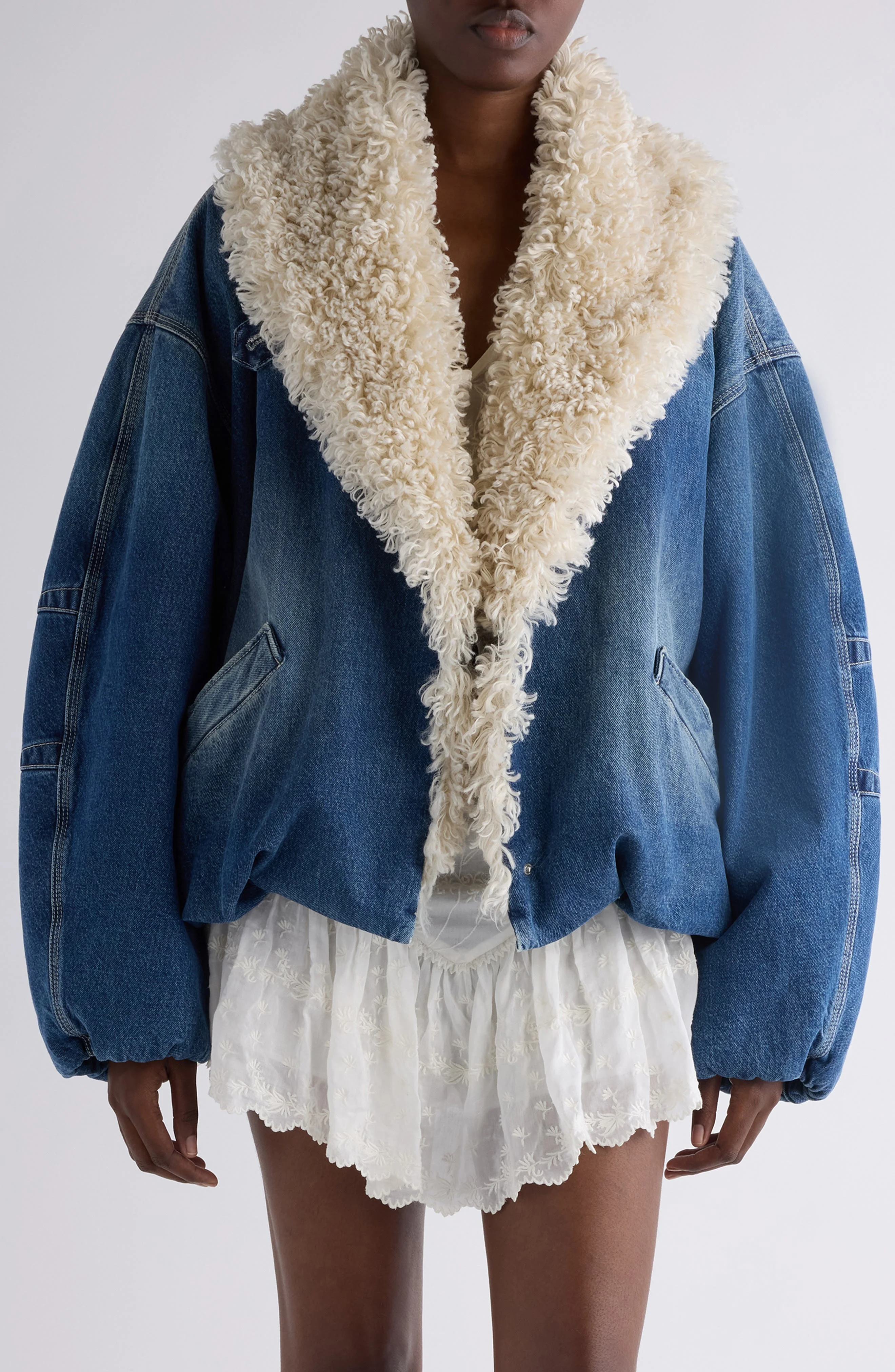 Isabel Marant Charone Faux Fur Trim Denim Jacket in Blue at Nordstrom - 1