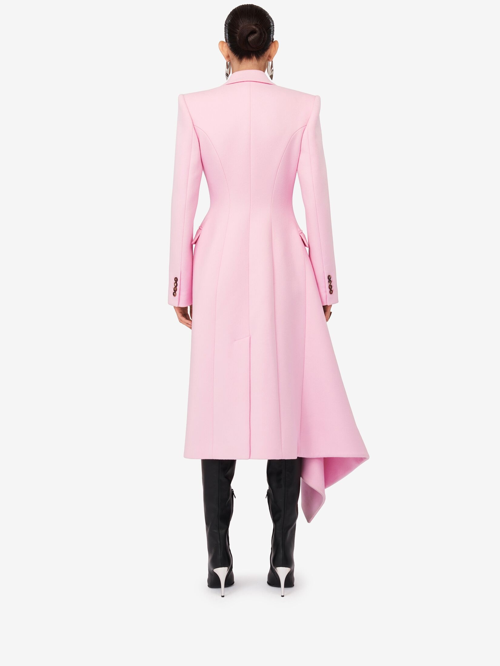Women's Midi Draped Coat in Pale Pink - 4