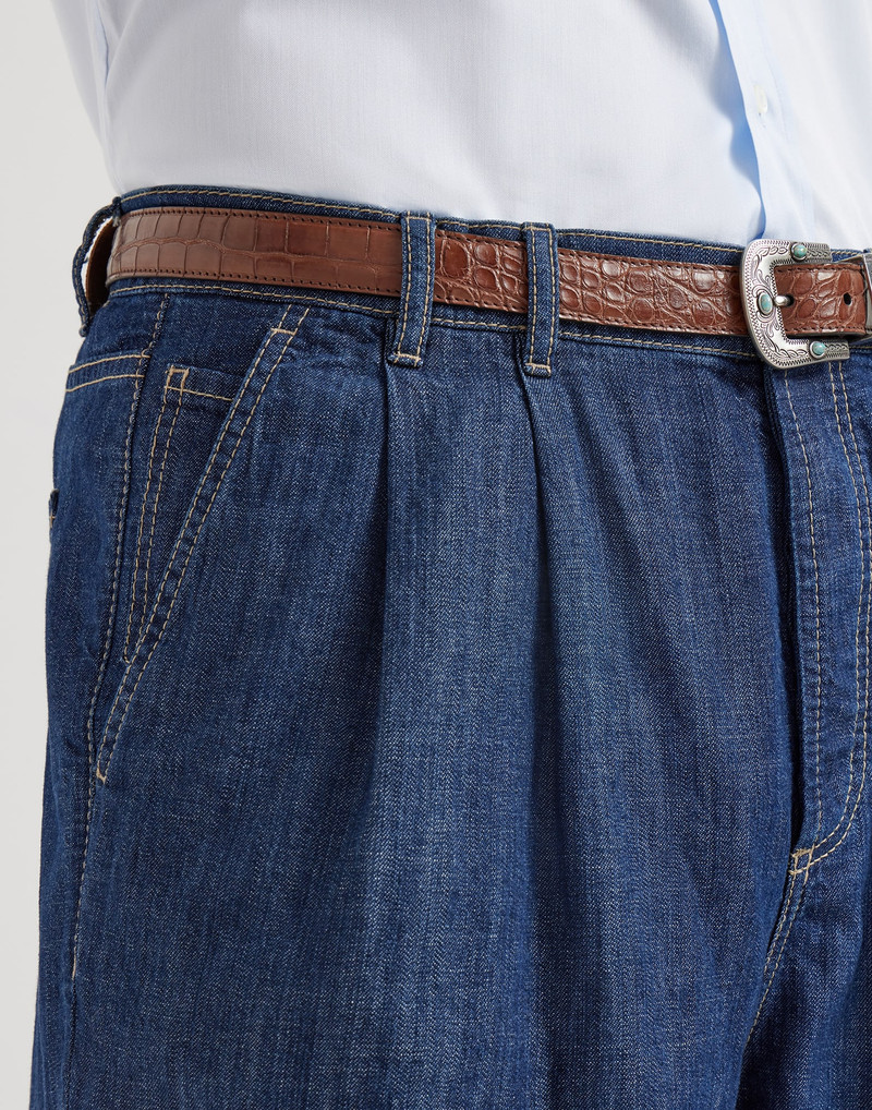 Lightweight denim iconic fit five-pocket trousers with double pleats 4