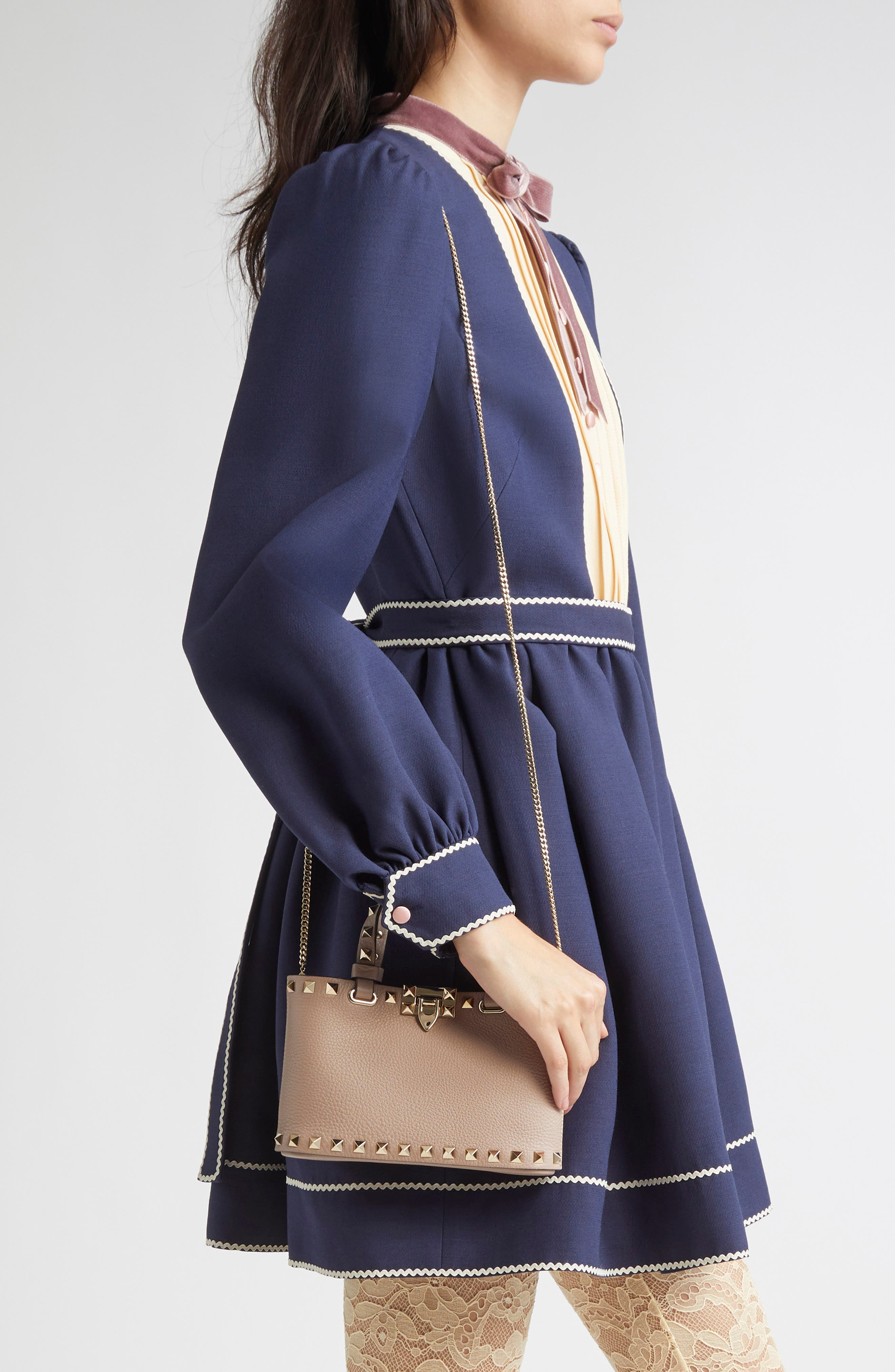 Valentino Garavani Mini Rockstud Leather Top Handle Bag in Poudre at Nordstrom - 2
