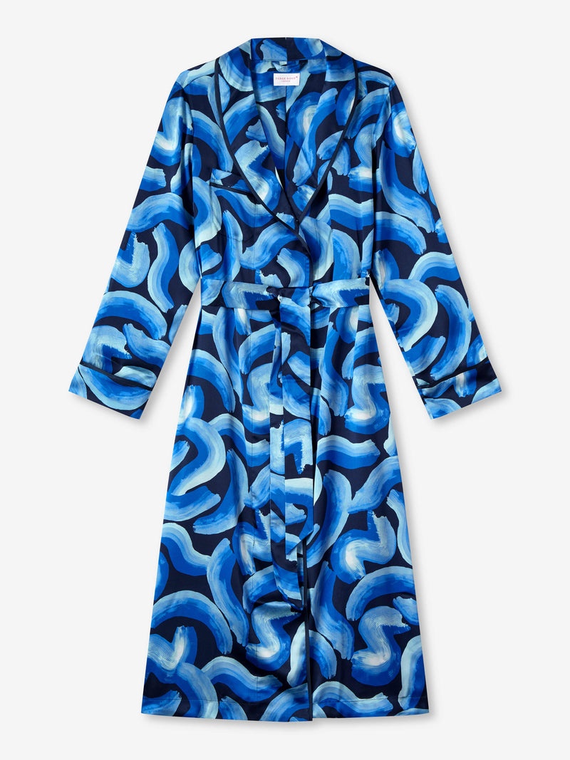 Women's Long Dressing Gown Brindisi 82 Silk Satin Blue - 1