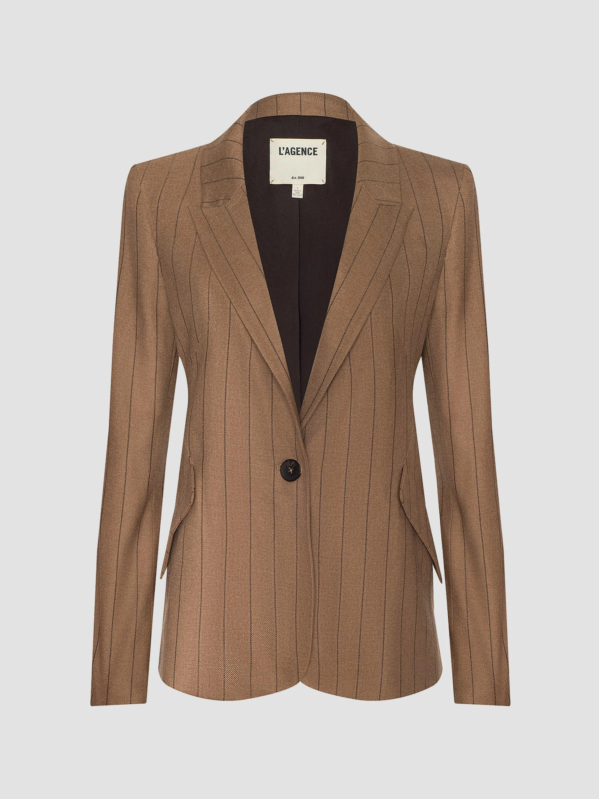Women's Chamberlain Striped Blazer - Mocha Tan Brown Pinstripe - 1