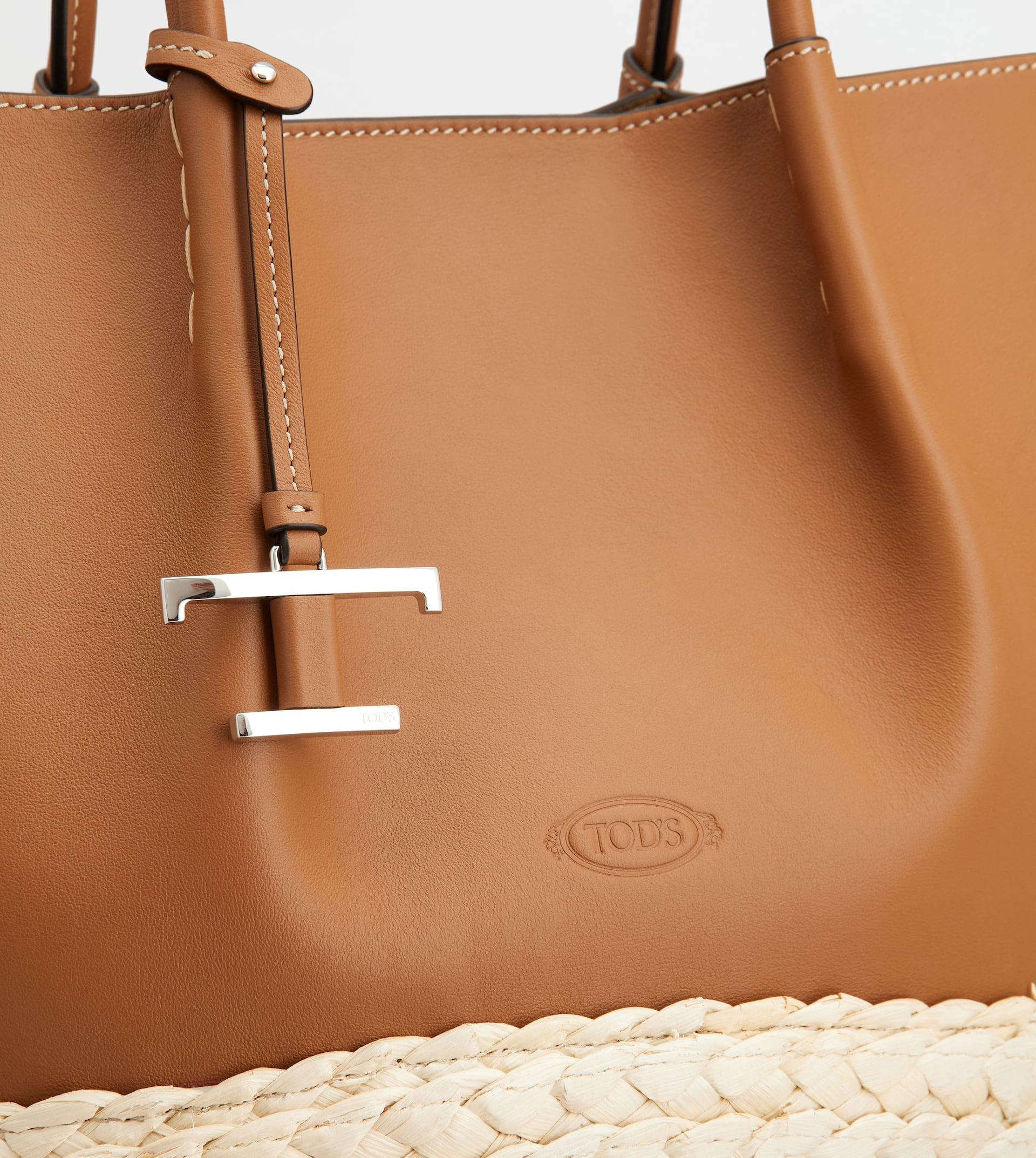 SHOPPING BAG IN STRAW AND LEATHER MEDIUM - BROWN, NATURAL - 4