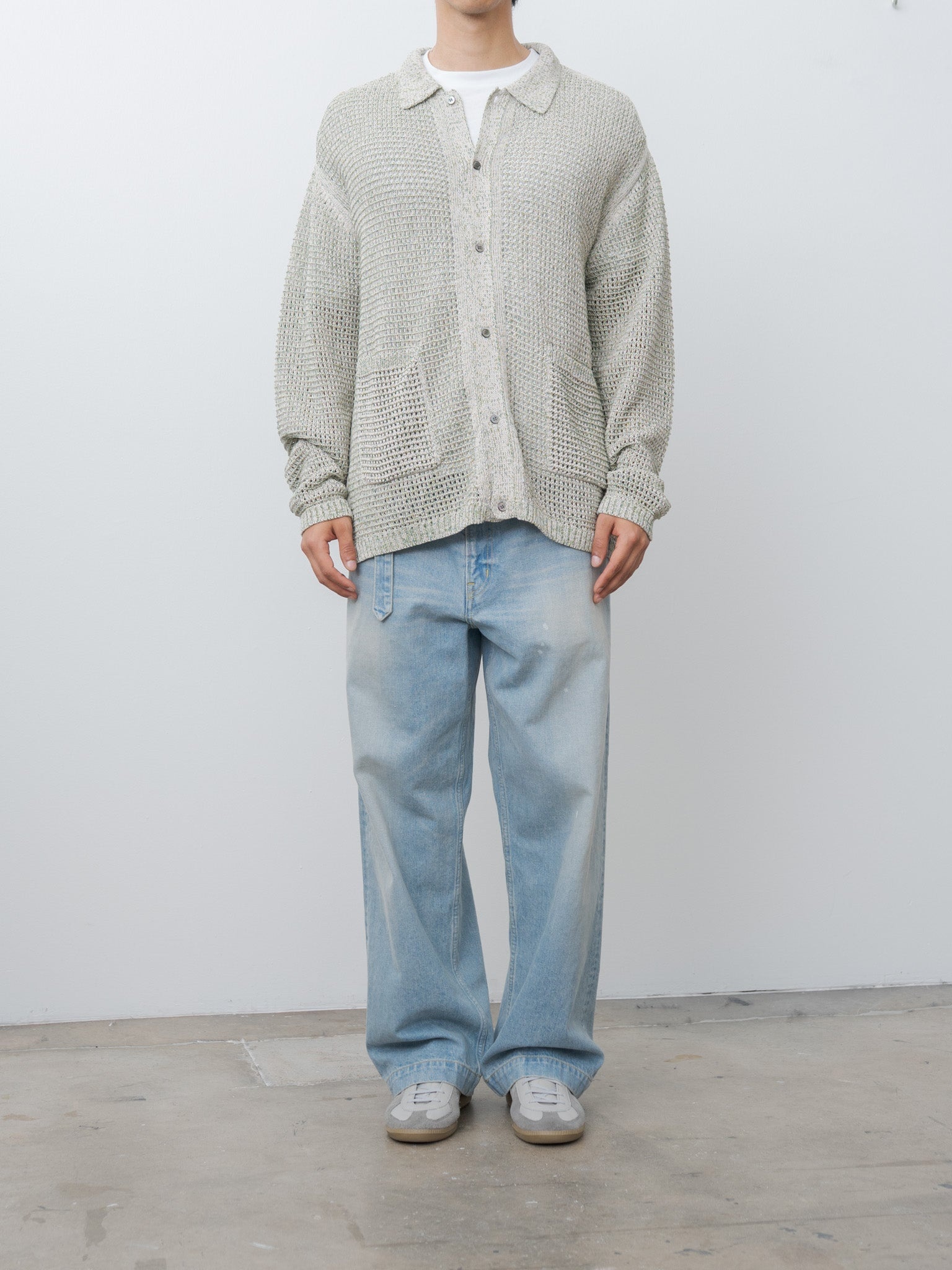 YOKE Mesh Knitted Shirt Cardigan - White | REVERSIBLE