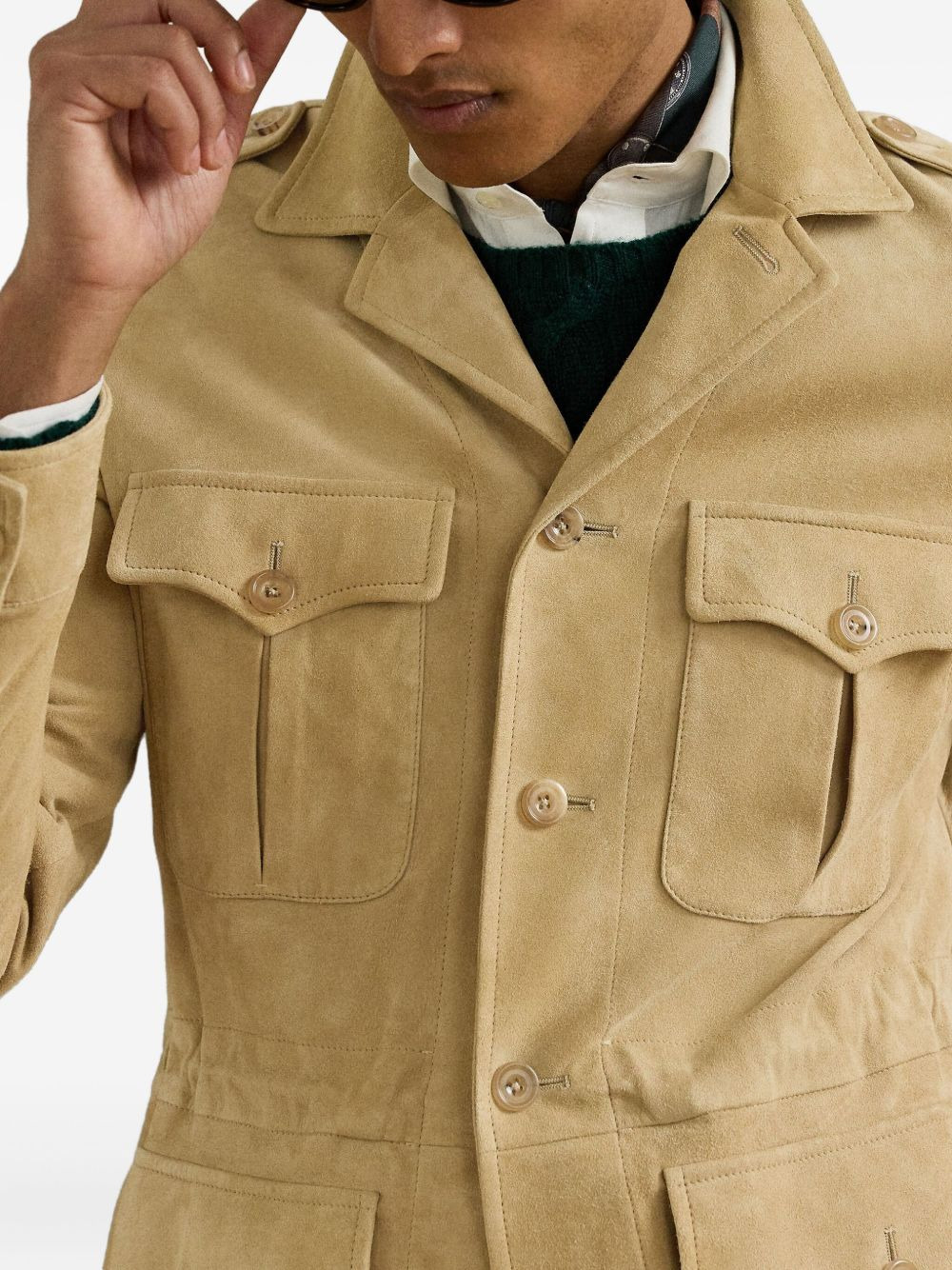 military-style suede jacket - 6