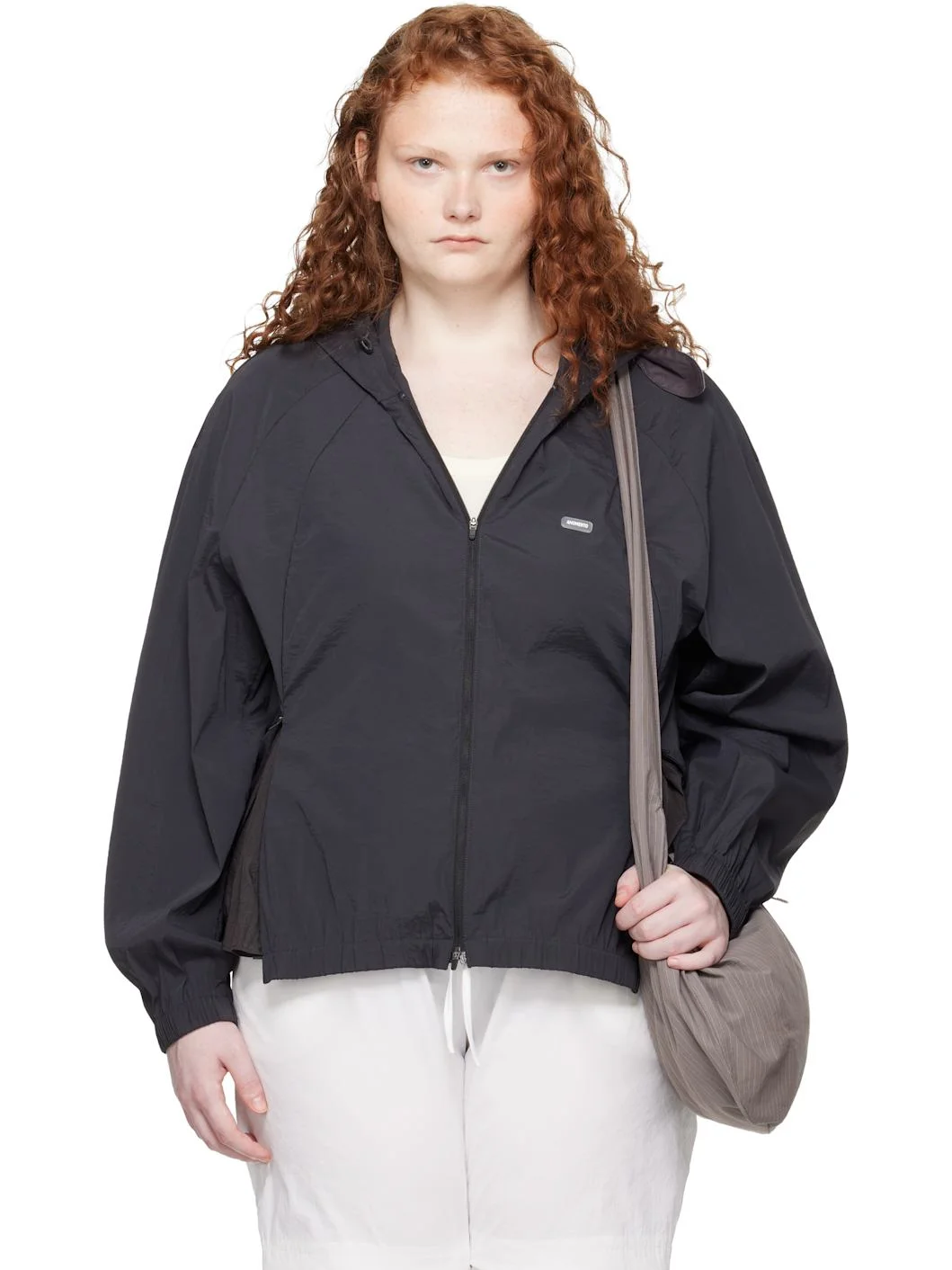 Black Nylon Raglan Hooded Jacket - 1