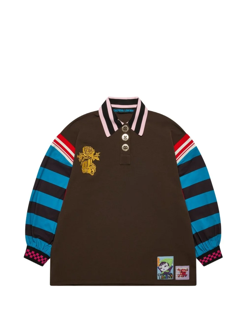 striped-sleeve polo top - 1