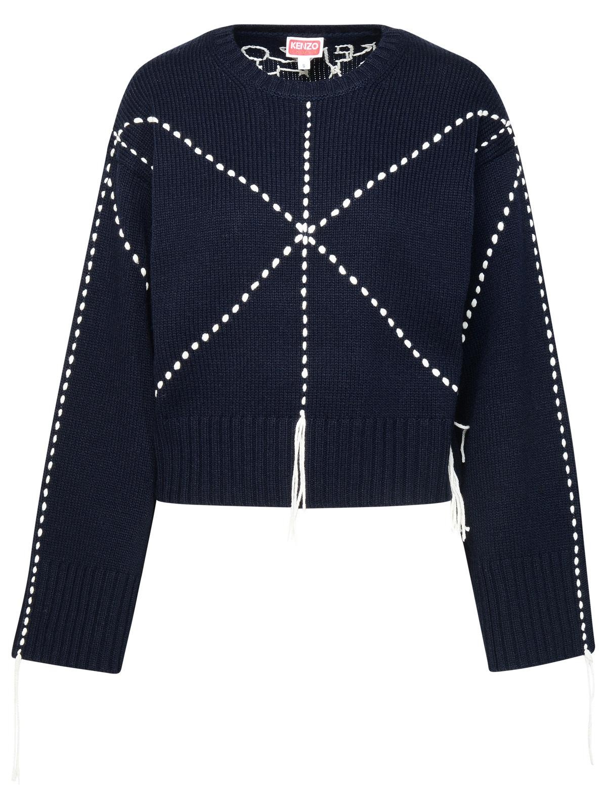 Kenzo 'Kenzo Sashiko Stitch' Sweater In Navy Wool Blend - 1