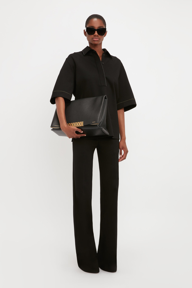 Pointed Collar Oversized Shirt In Black 5