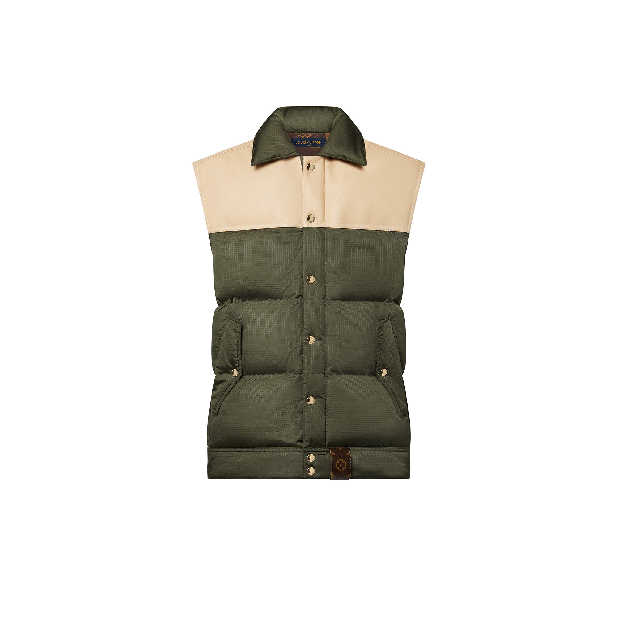 Leather Accent Sleeveless Puffer Jacket - 1