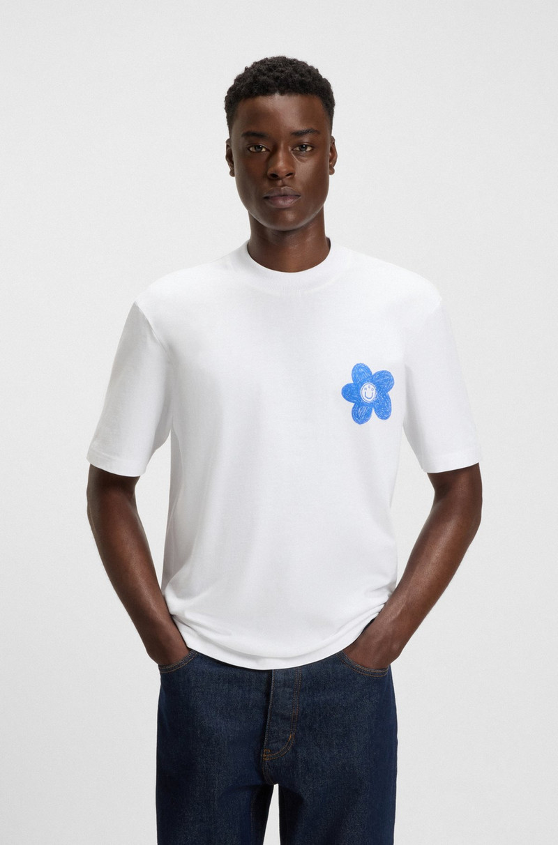 COTTON-JERSEY T-SHIRT WITH HAPPY HUGO LOGO ARTWORK 2