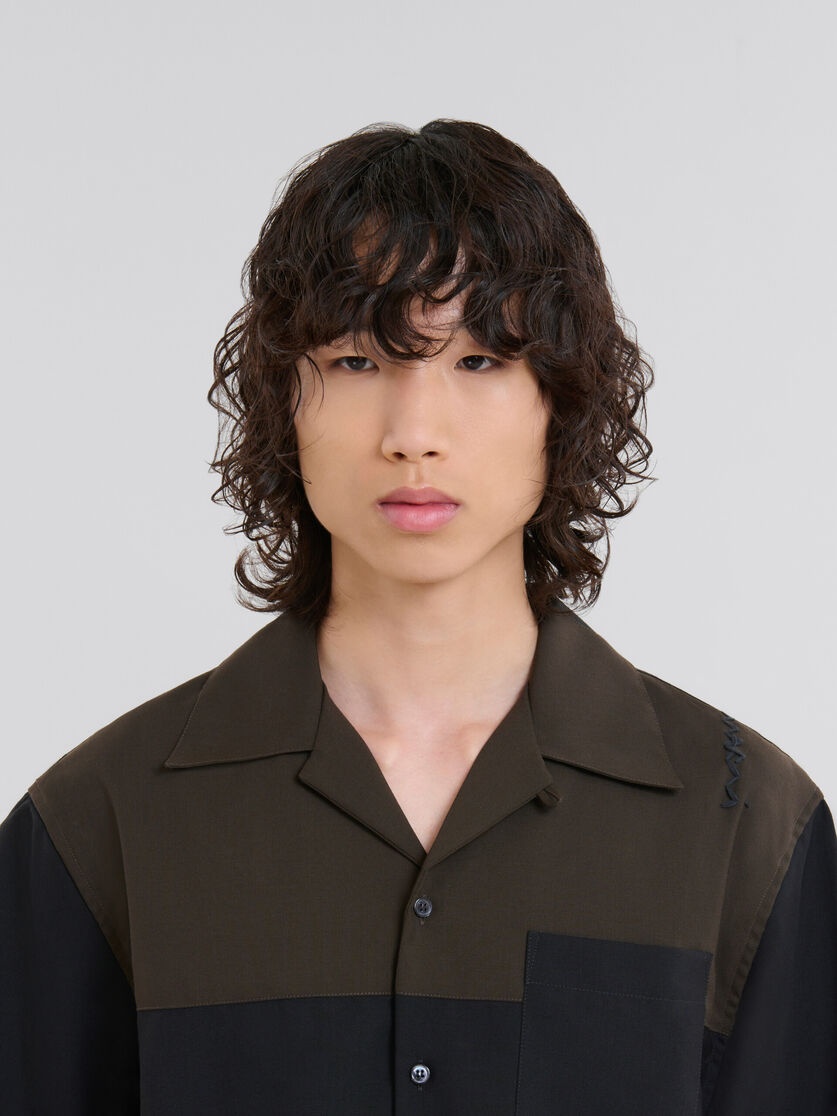 BLACK AND BROWN WOOL BOWLING SHIRT - 4