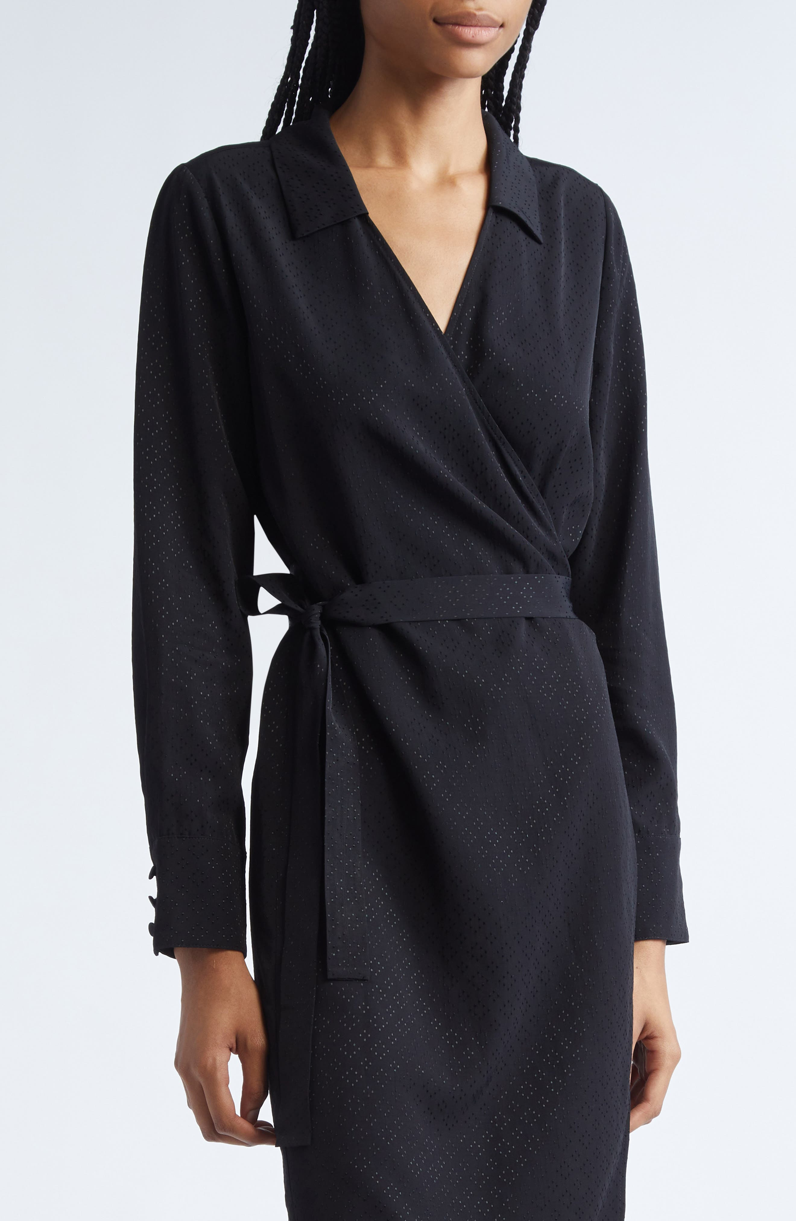 Emporio Armani Long Sleeve Jacquard Faux Wrap Dress in Black at Nordstrom - 4