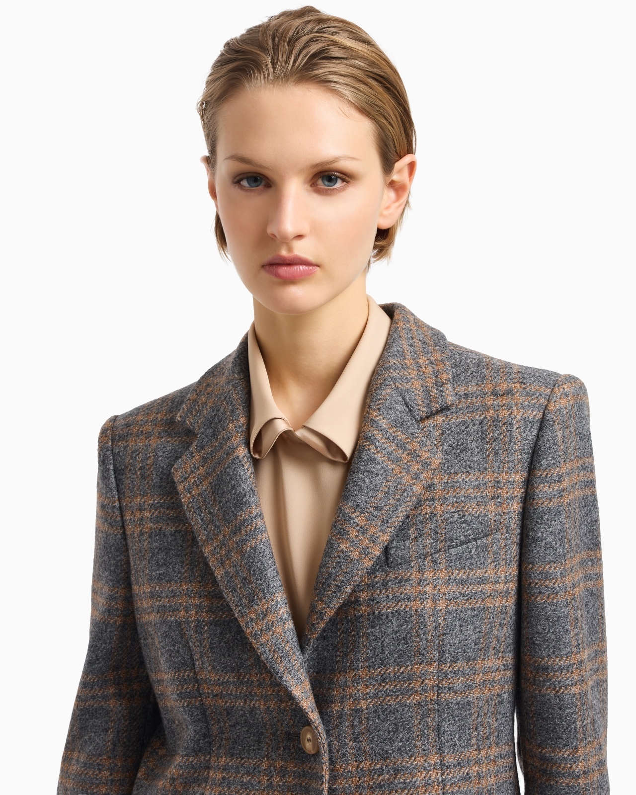 ICON VIRGIN-WOOL BLEND SINGLE-BREASTED BLAZER WITH CHECK MOTIF - 5