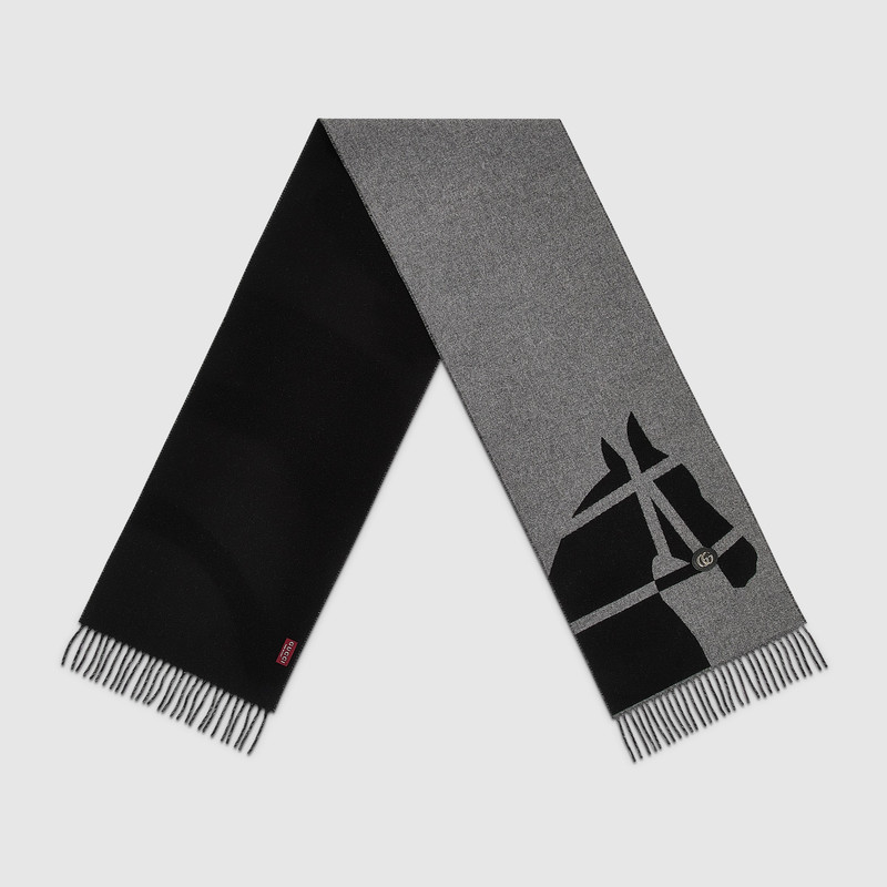 GUCCI Wool scarf with jacquard motif outlook