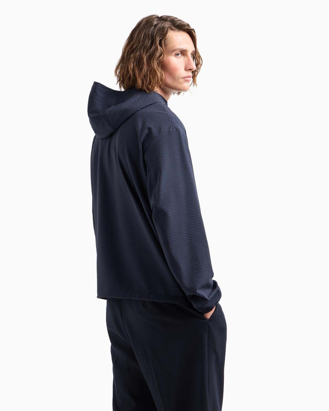 Technical-seersucker hooded blouson with zip - 3