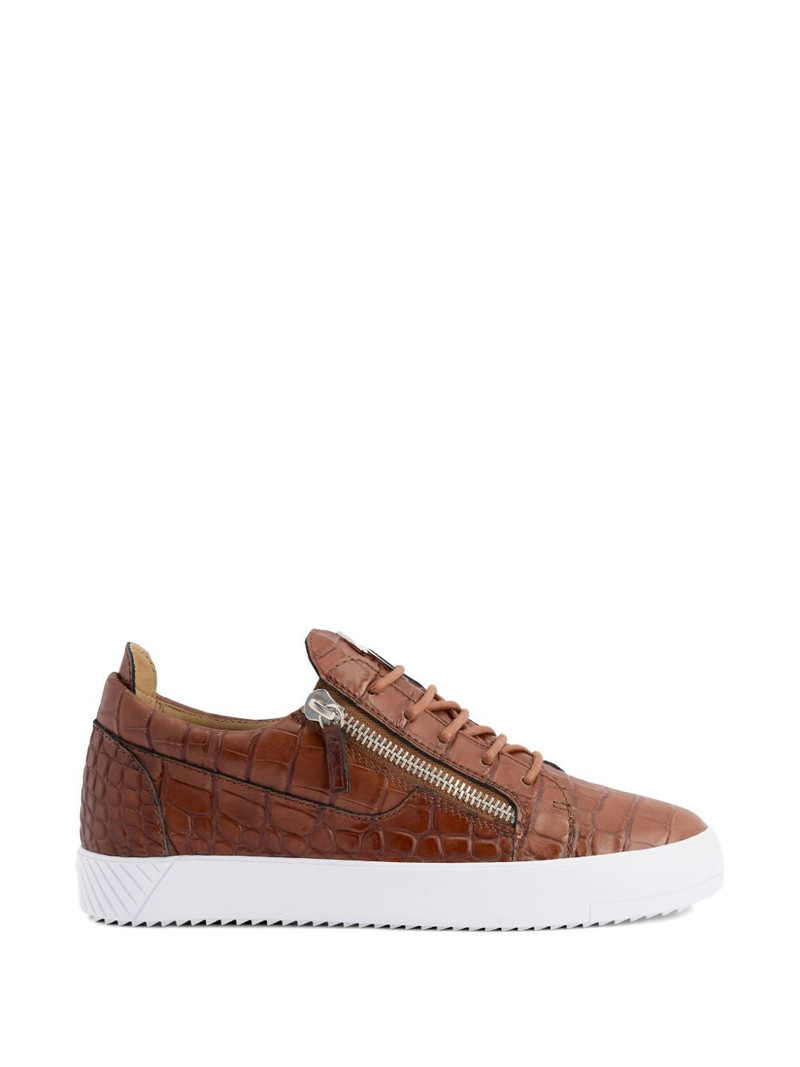 Frankie crocodile print zip leather sneakers 1