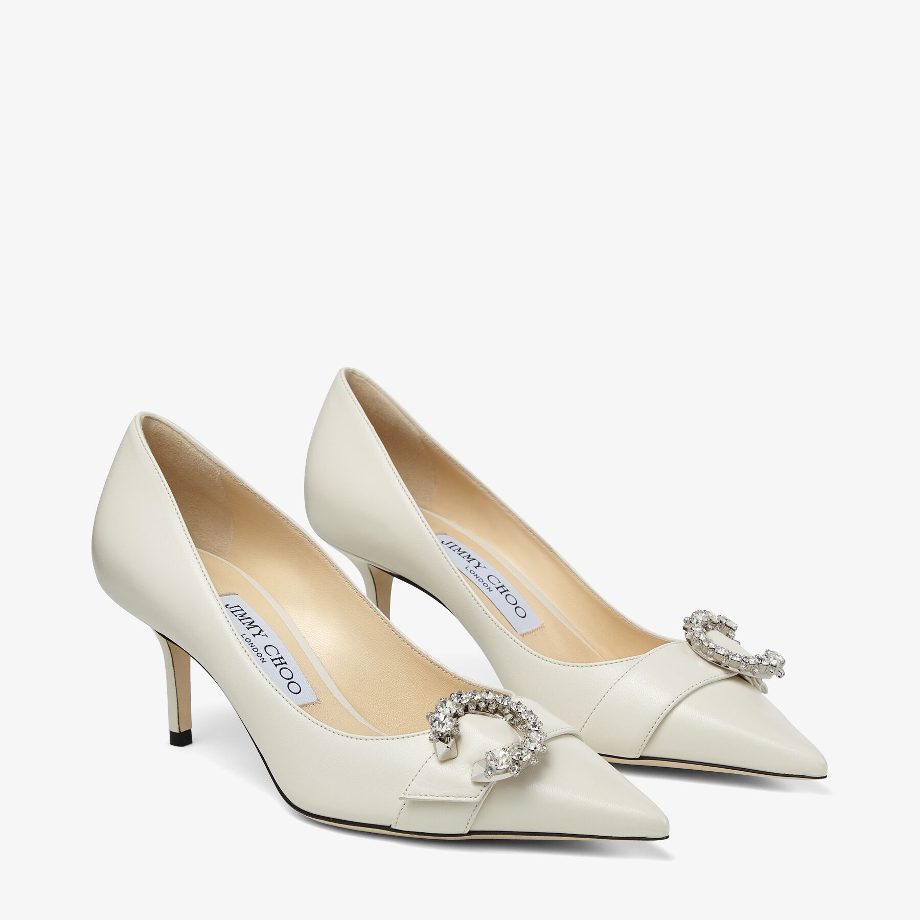 JIMMY CHOO Saresa 65 Latte Leather Pumps with Crystal