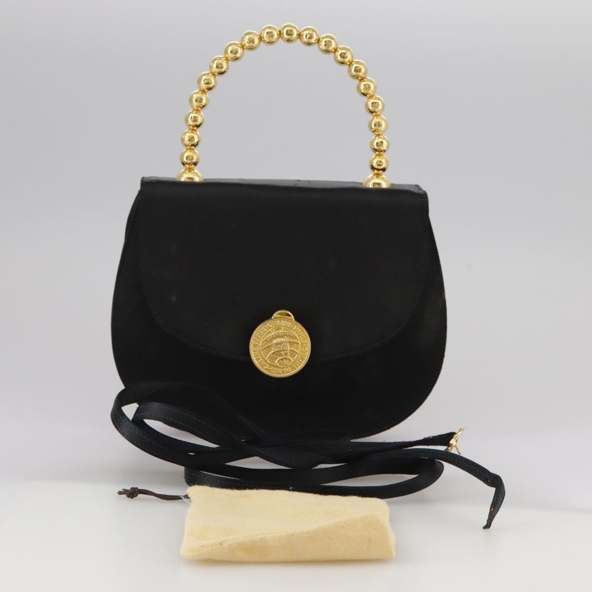CELINE Hand Bag Nylon Gold Black - 12
