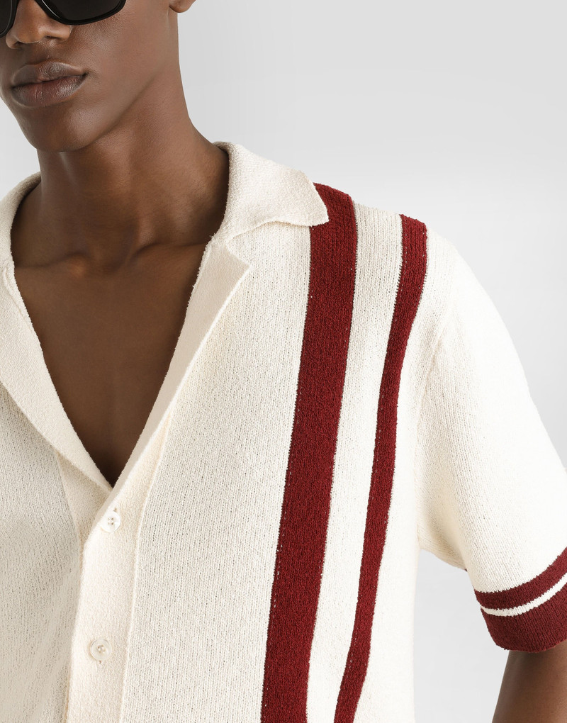 Cotton knit polo-shirt with inlaid stripe 5