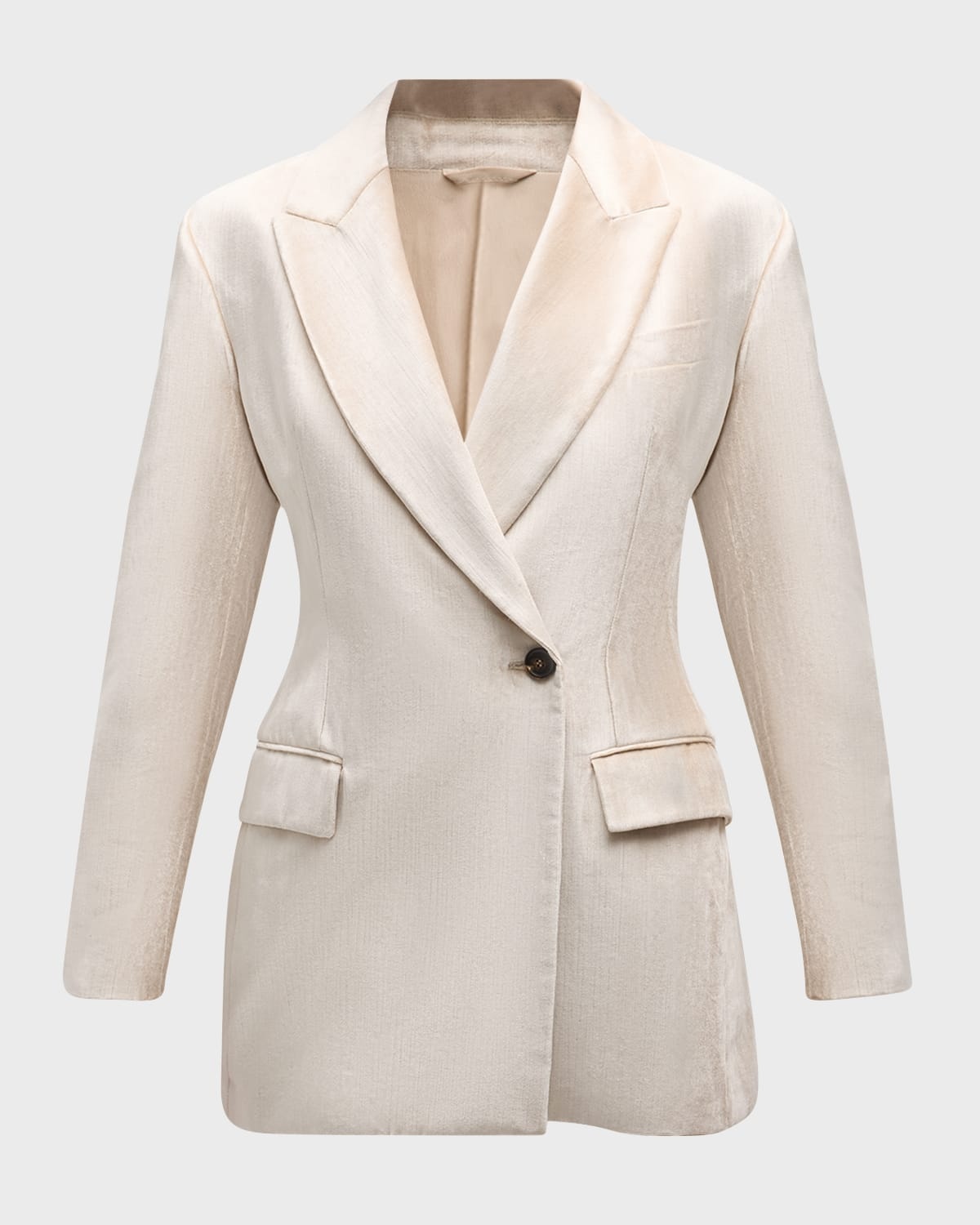 Sleek Velvet Asymmetric Button Jacket - 1