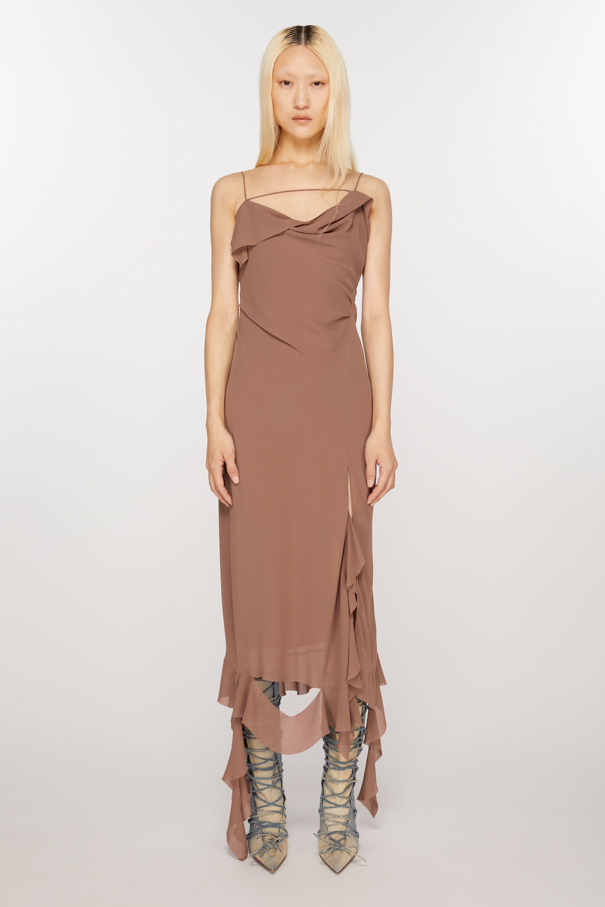 Ruffle strap dress - Toffee brown - 2