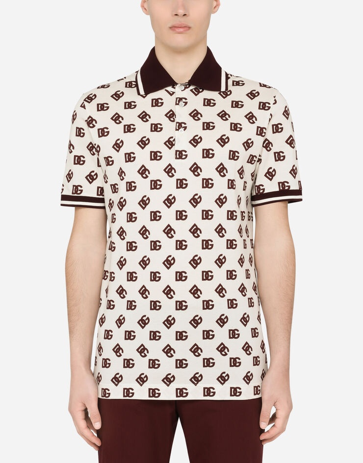 Cotton piqué polo-shirt with DG logo print - 1