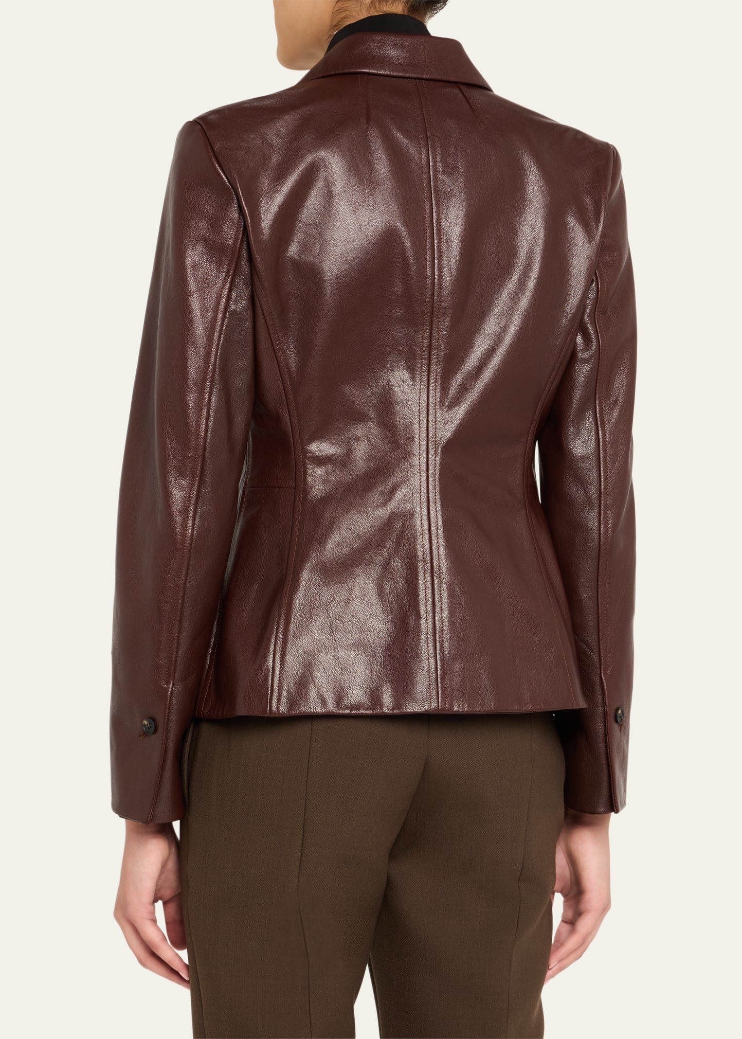 Shiny Leather Single-Breasted Blazer Jacket - 3