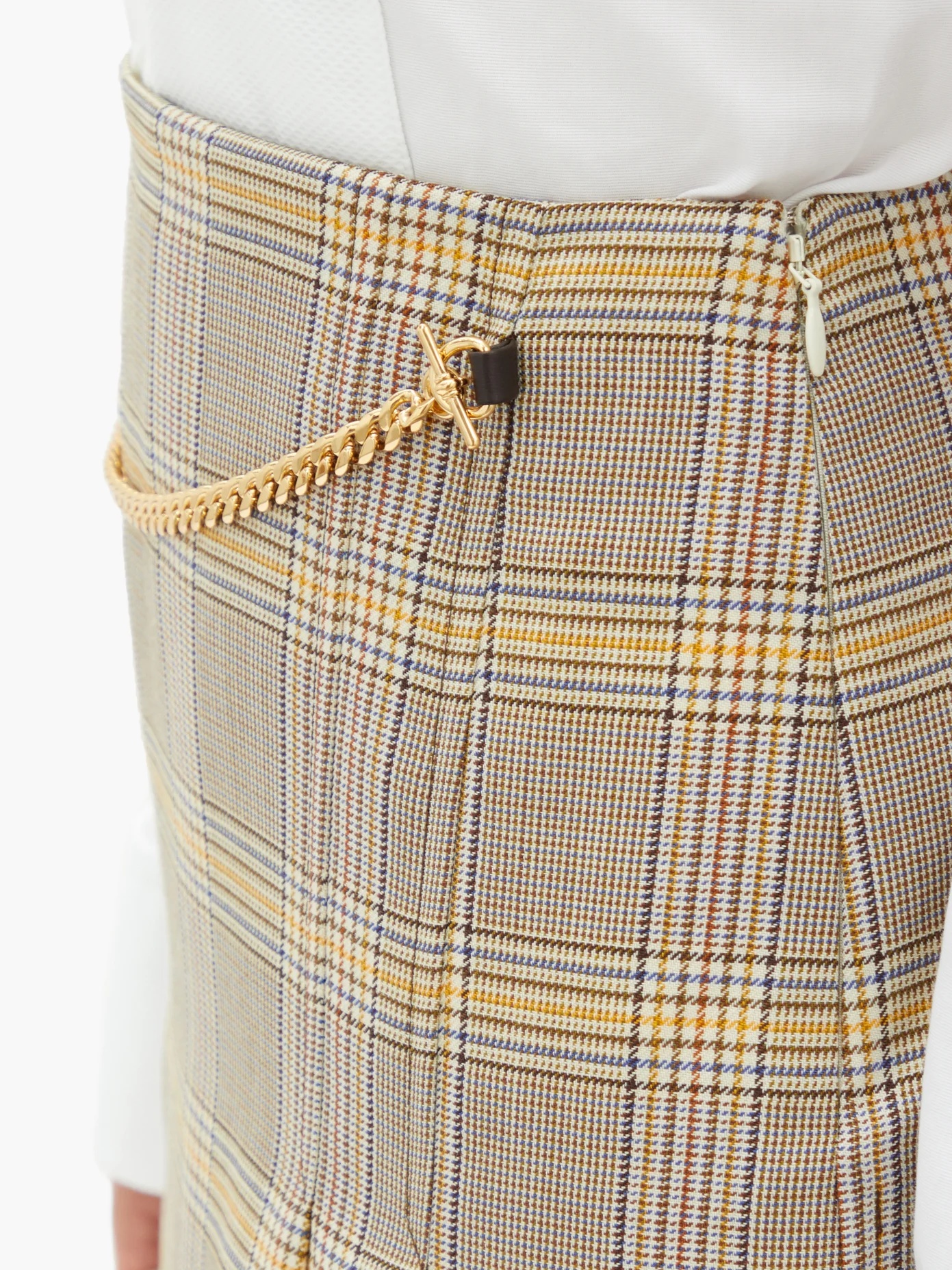 Belted pleated checked-wool high-rise skirt - 4