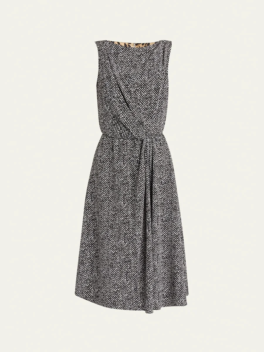 Draped Chevron Crepe Midi Dress - 1