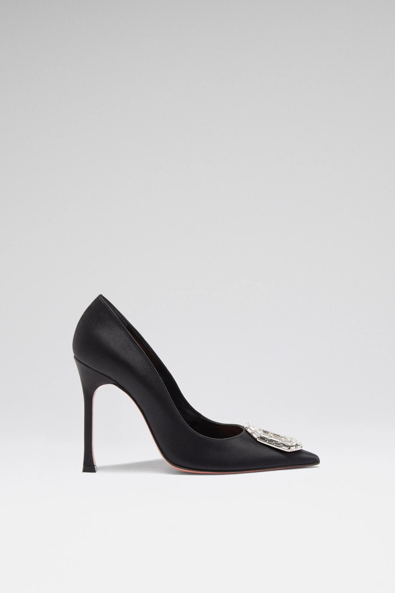 CAMELIA PUMP 105 BLACK SATIN AND WHITE BUCKLE 1