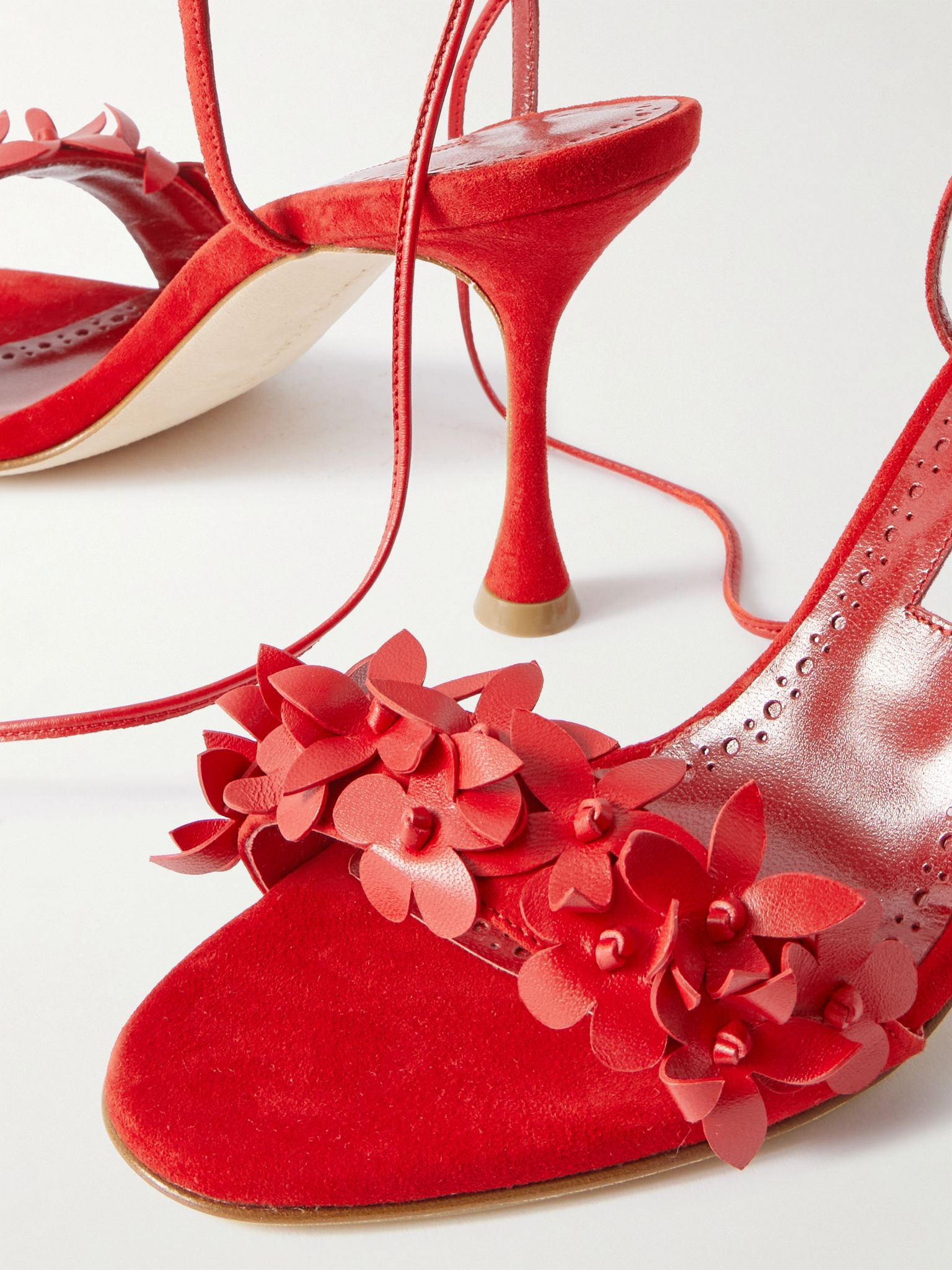 Anista 90 leather-trimmed suede sandals Red - 4
