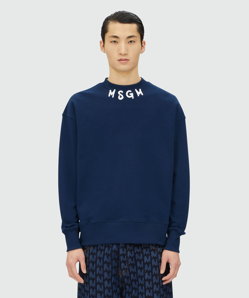 MSGM Blue jersey sweatshirt with brushstroke logo outlook