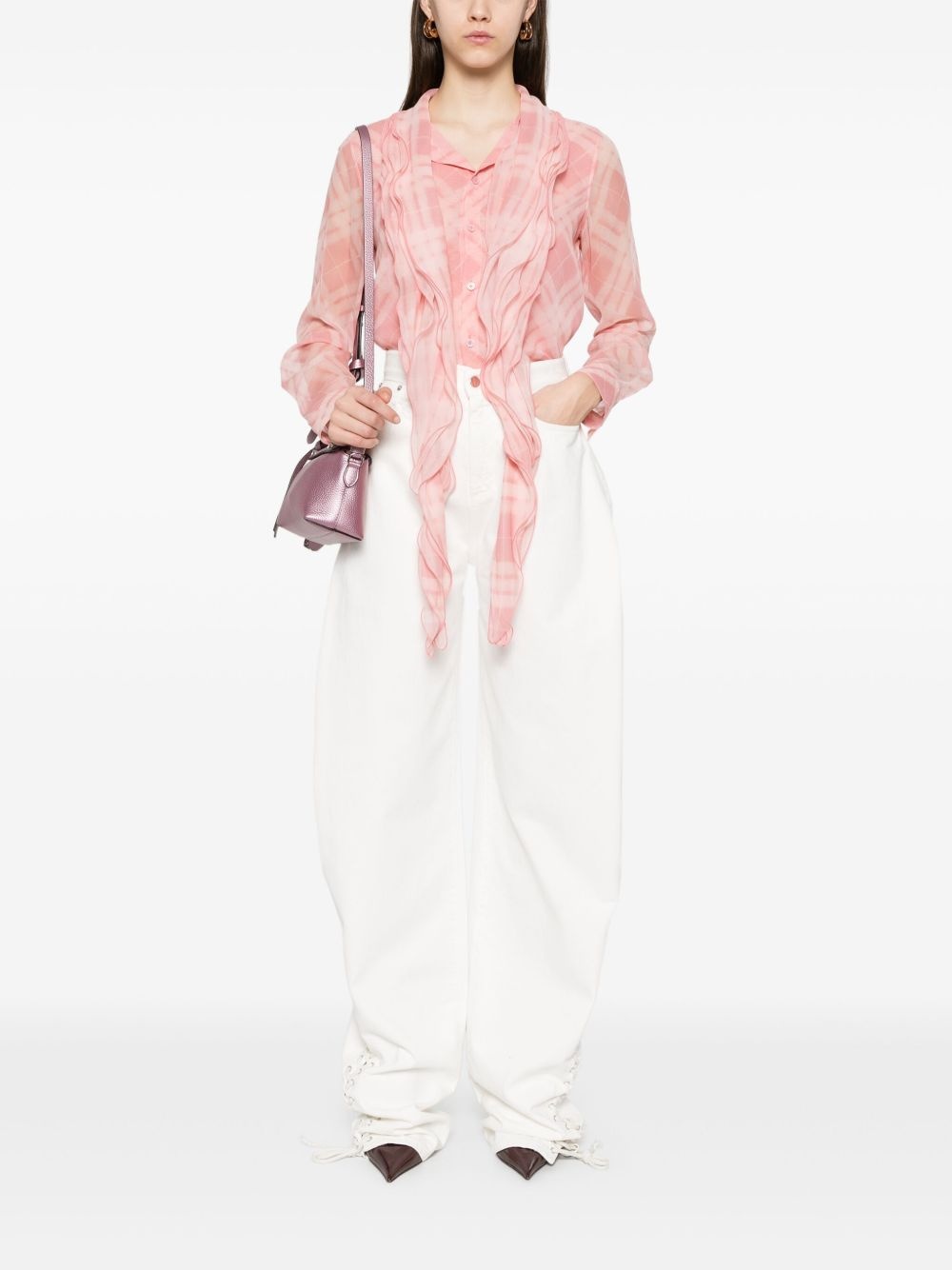check-pattern silk blouse - 2