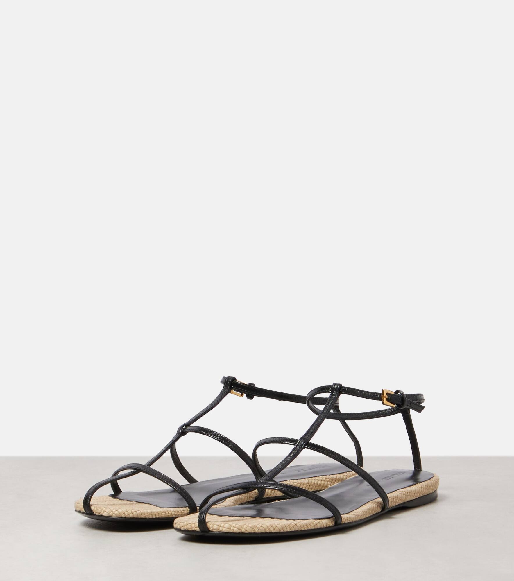 Cage leather raffia-trimmed sandals - 4