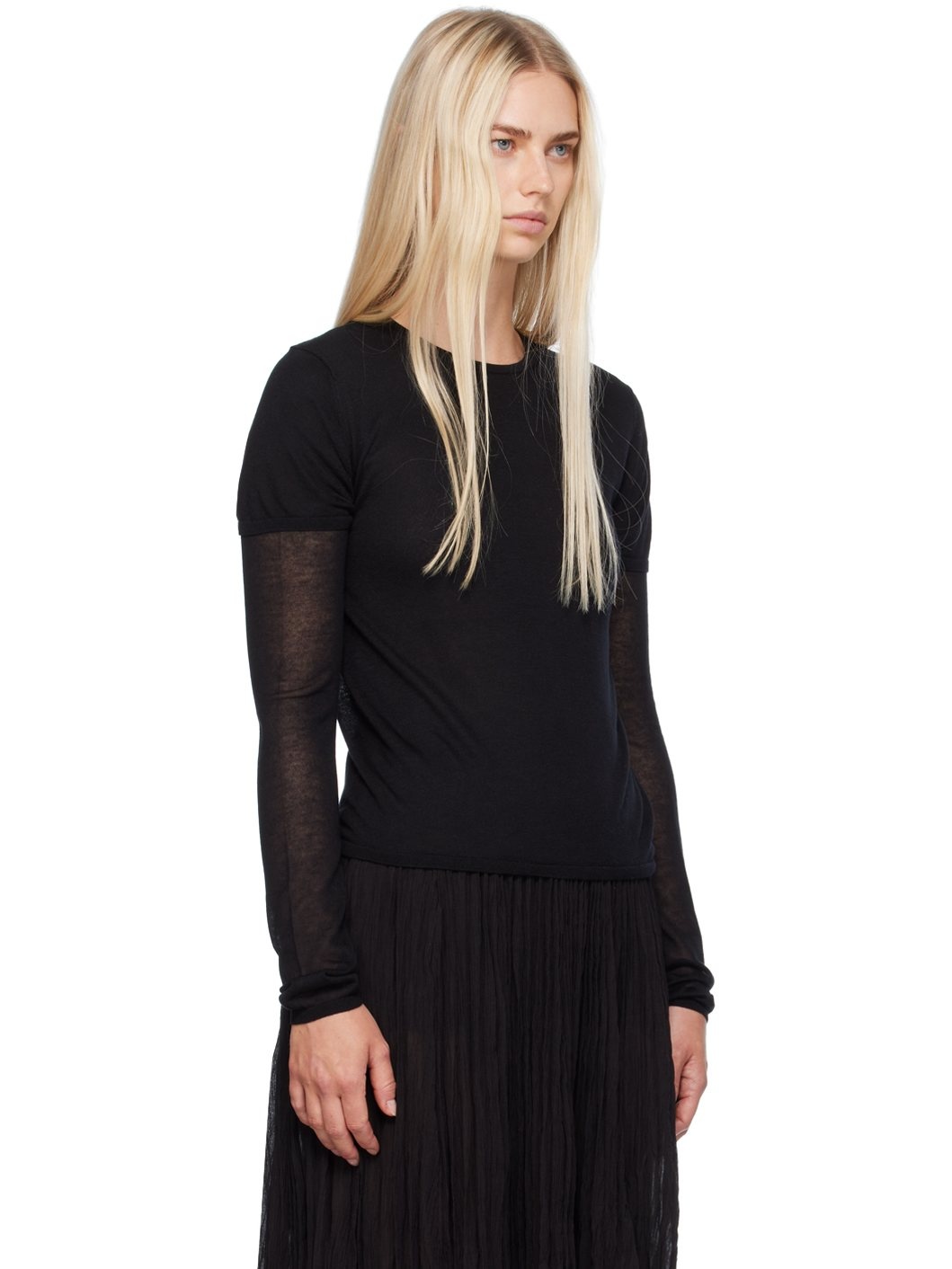 Black Layered Long Sleeve T-Shirt - 2