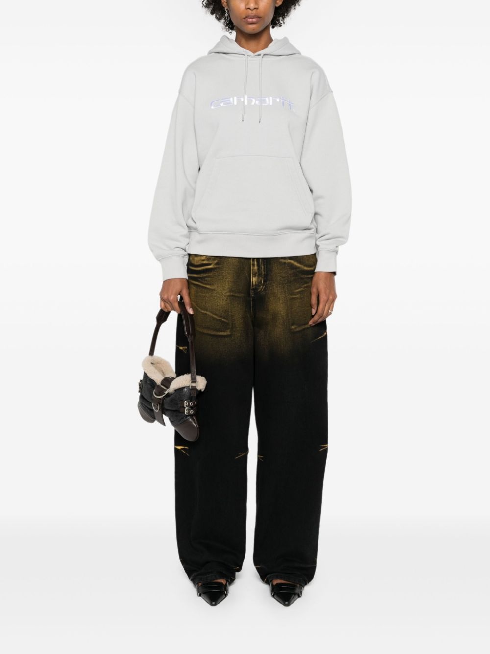 W' Hooded logo-embroidered hoodie - 2